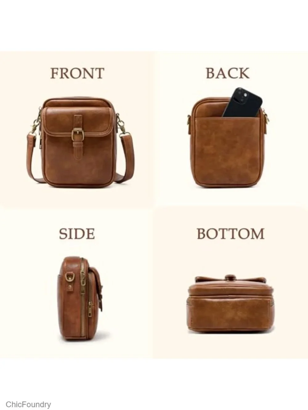 Vegan Leather Crossbody Bag with Card Slots RFID Blocking